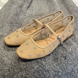 Tan Mesh Women's Flats with Reinstones
